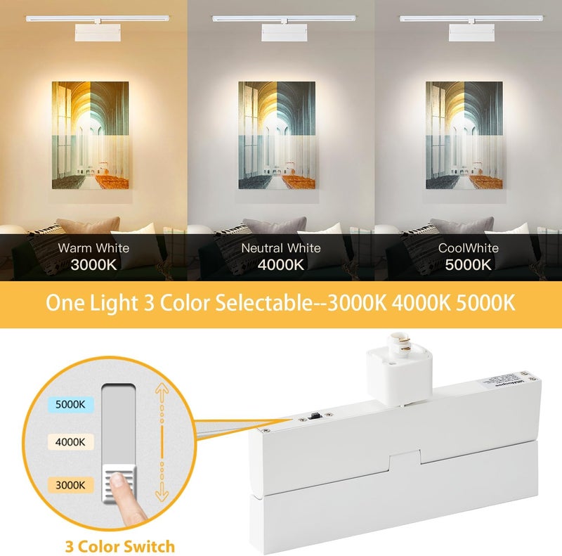 VANoopee 3-Color Dimmable LED Track Lighting Heads H Type Bright Track Light Heads Modern Ceiling Spotlight Fixtures for Kitchen Wall Art Shop, 3000K 4000K 5000K, Flicker Free 30° CRI90+ White 12W - Image 2